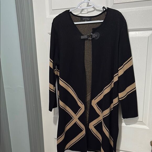 Kasper Women's Black and Tan Geometric Cardigan - Picture 1 of 3